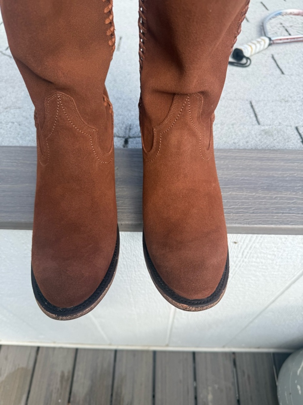 Women's Brown Plain Jane Lane Suede Western Knee-High Boots - Picture 2 of 10